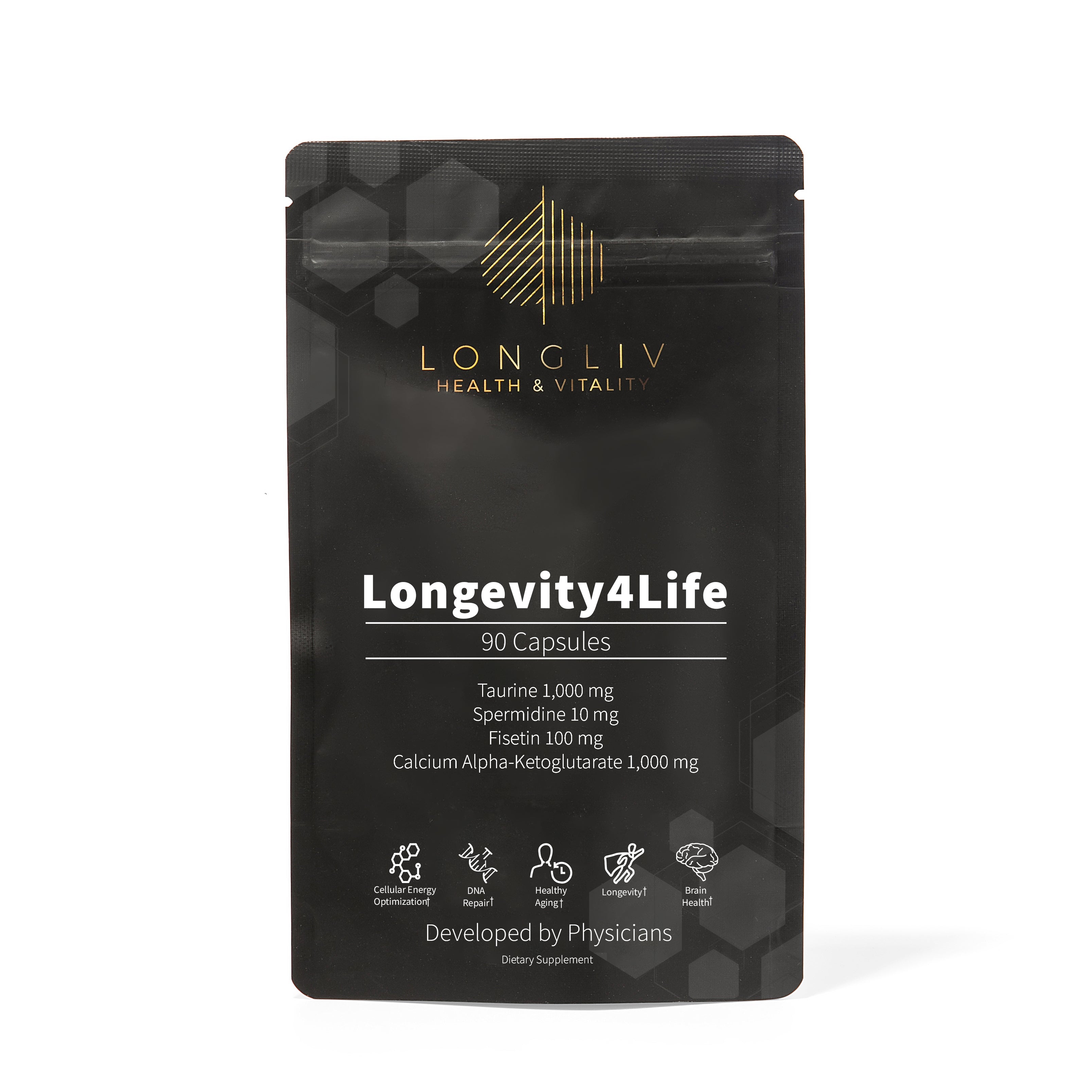 Longevity4Life - Ultimate Cellular Health Supplement - Fisetin, Taurine, Calcium Alpha-Ketoglutarate, Spermidine